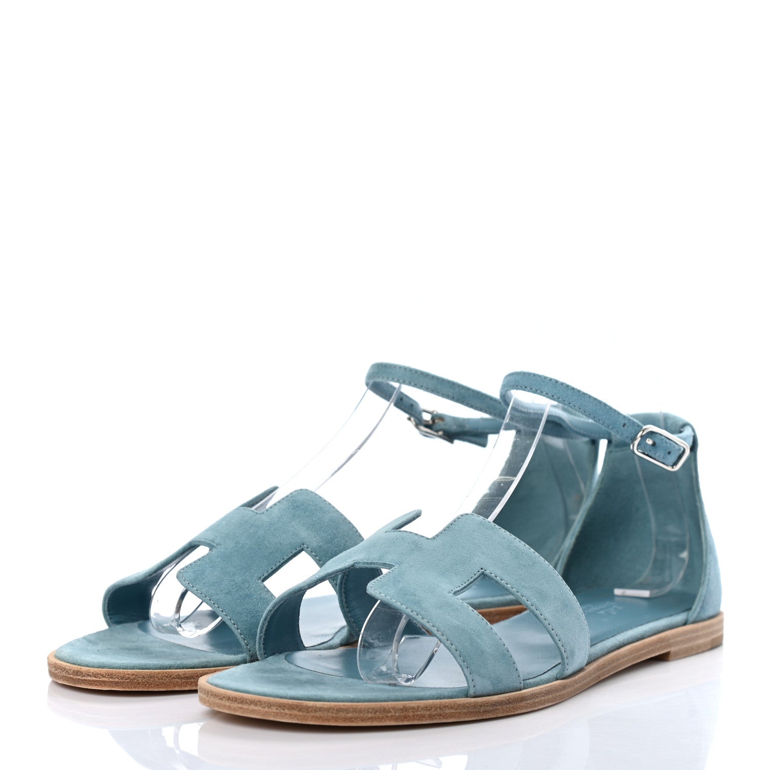 Hermes Suede Goatskin Santorini Sandals 37.5 Bleu Littoral 3 of 8