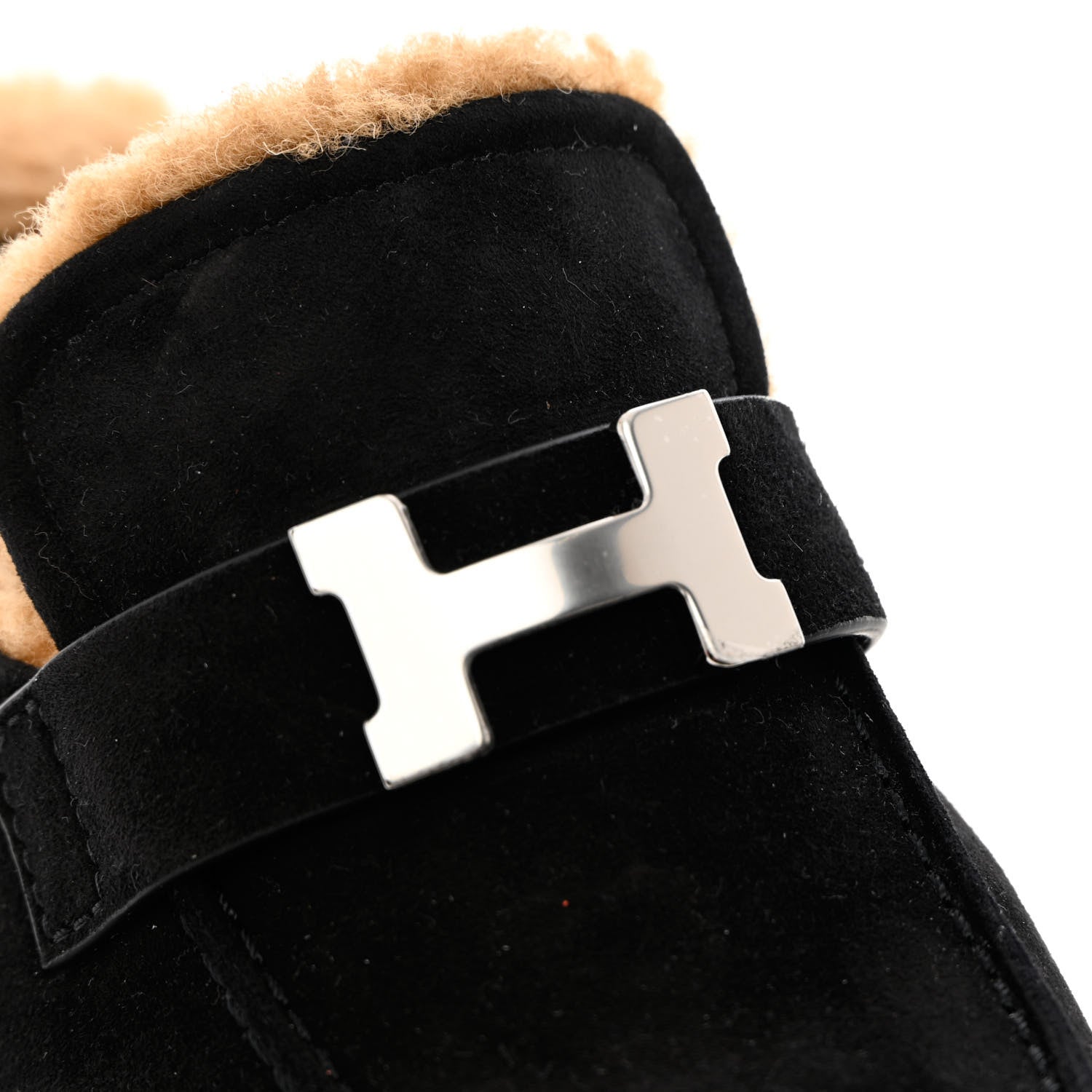 Hermes Suede Goatskin Woolskin Flore 60 Mules 37 Black Camel 8 of 8