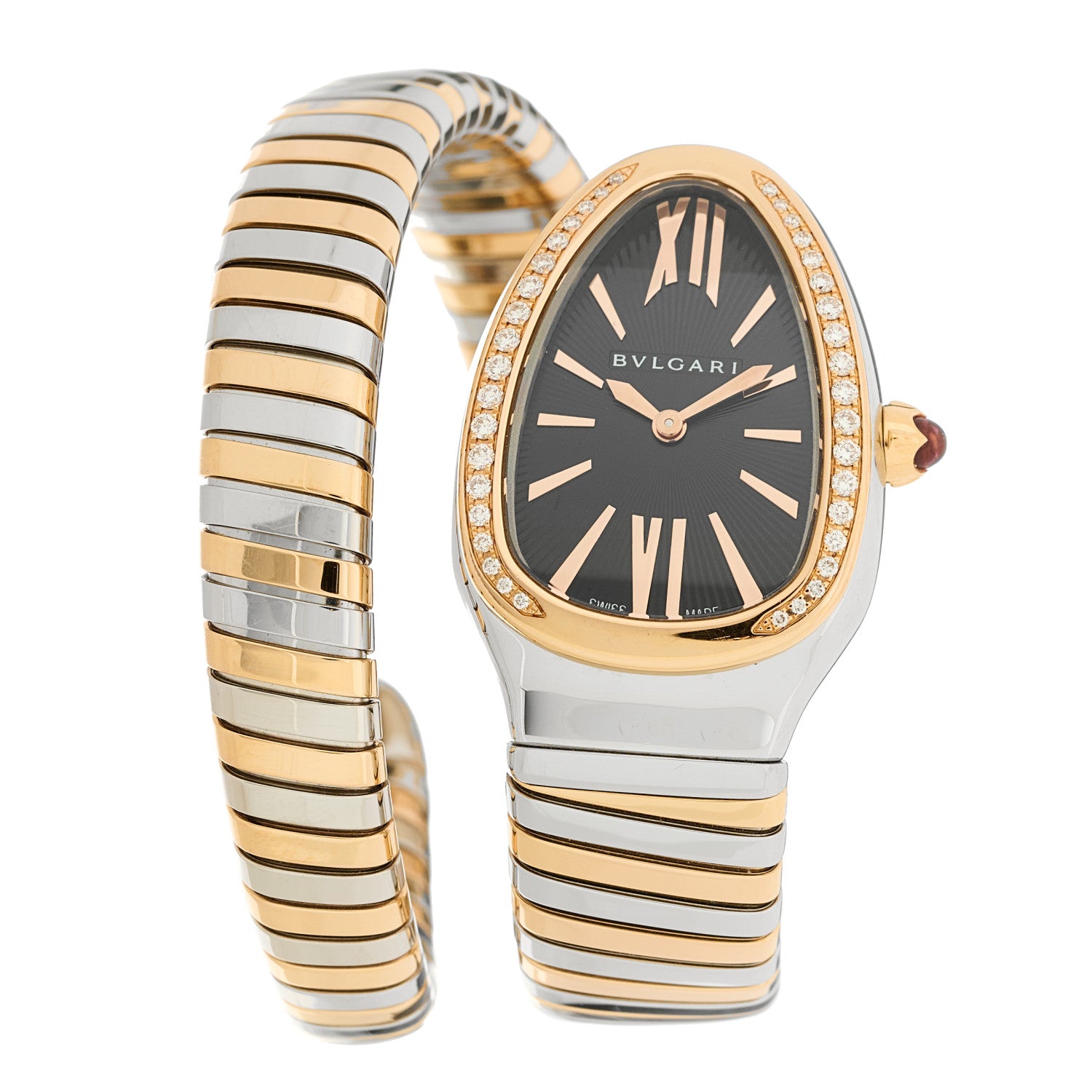 Bulgari Stainless Steel 18K Rose Gold Diamond Bezel 35mm Serpenti Tubogas Quartz Watch Black 1 of 4