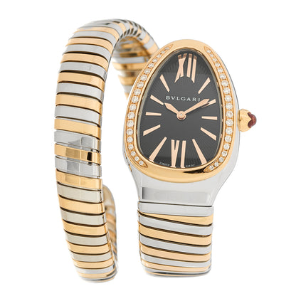 Bulgari Stainless Steel 18K Rose Gold Diamond Bezel 35mm Serpenti Tubogas Quartz Watch Black 1 of 4