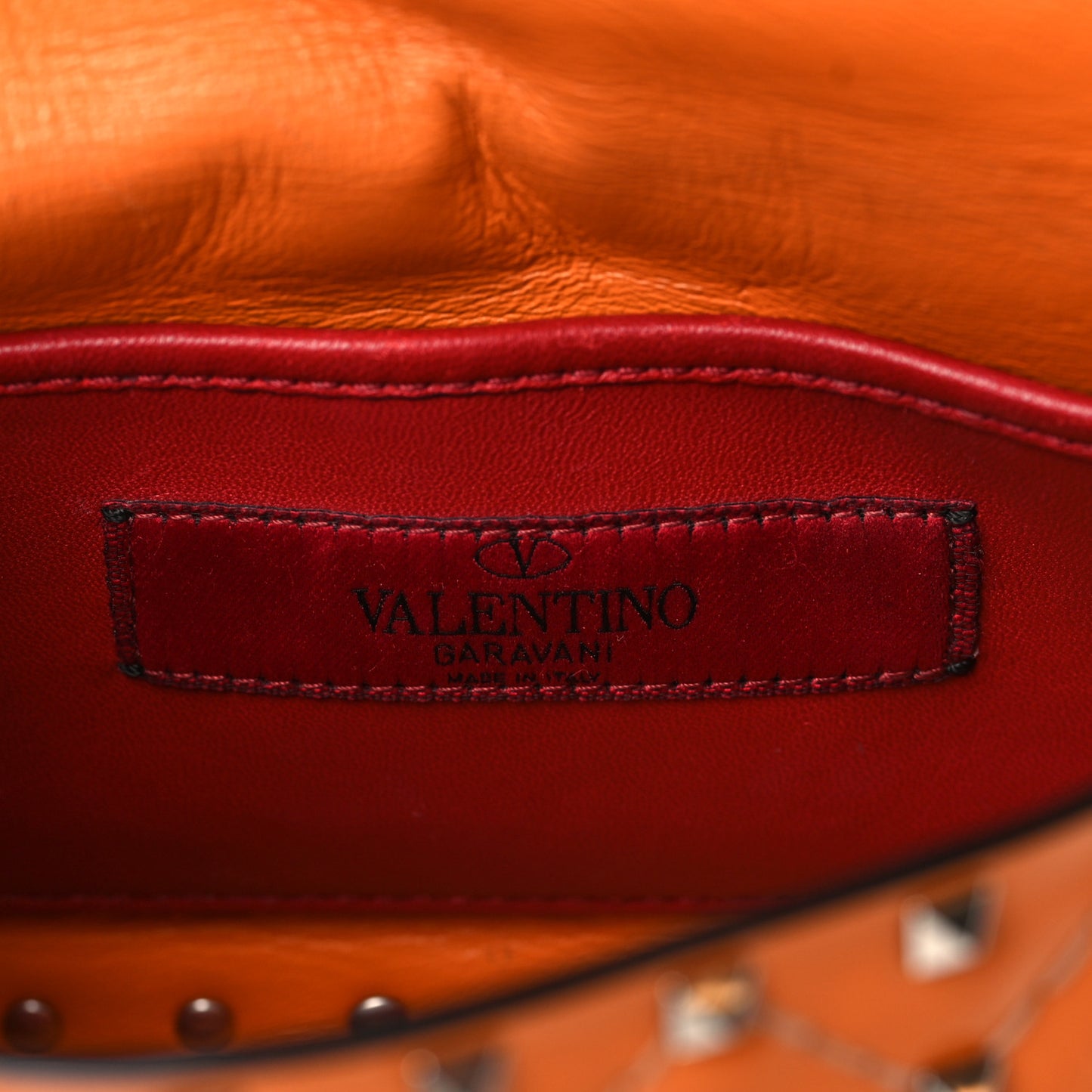 Patent Small Rockstud Spike Shoulder Bag Orange