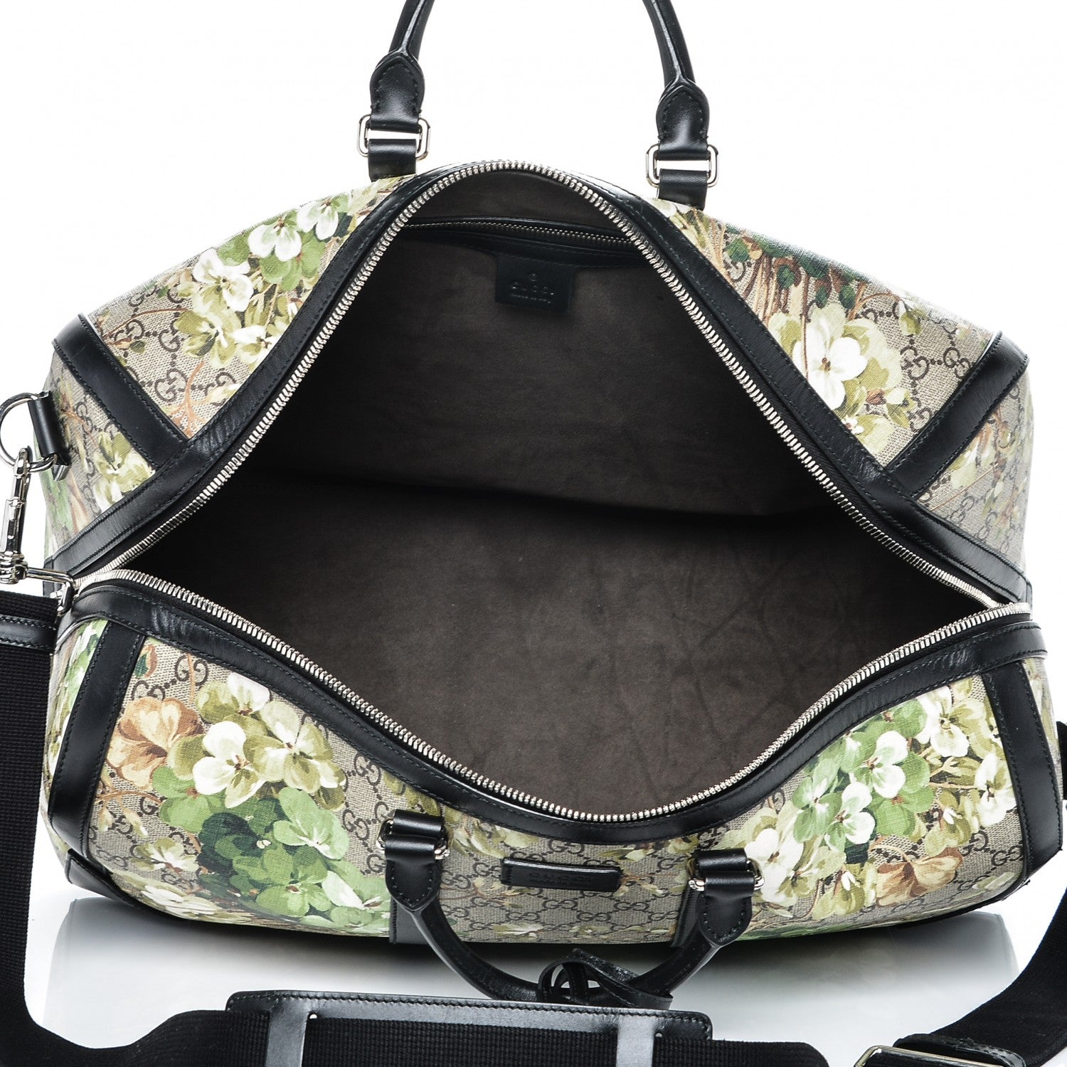 Gucci GG Supreme Monogram Blooms Medium Duffle Beige New Military Black 5 of 7