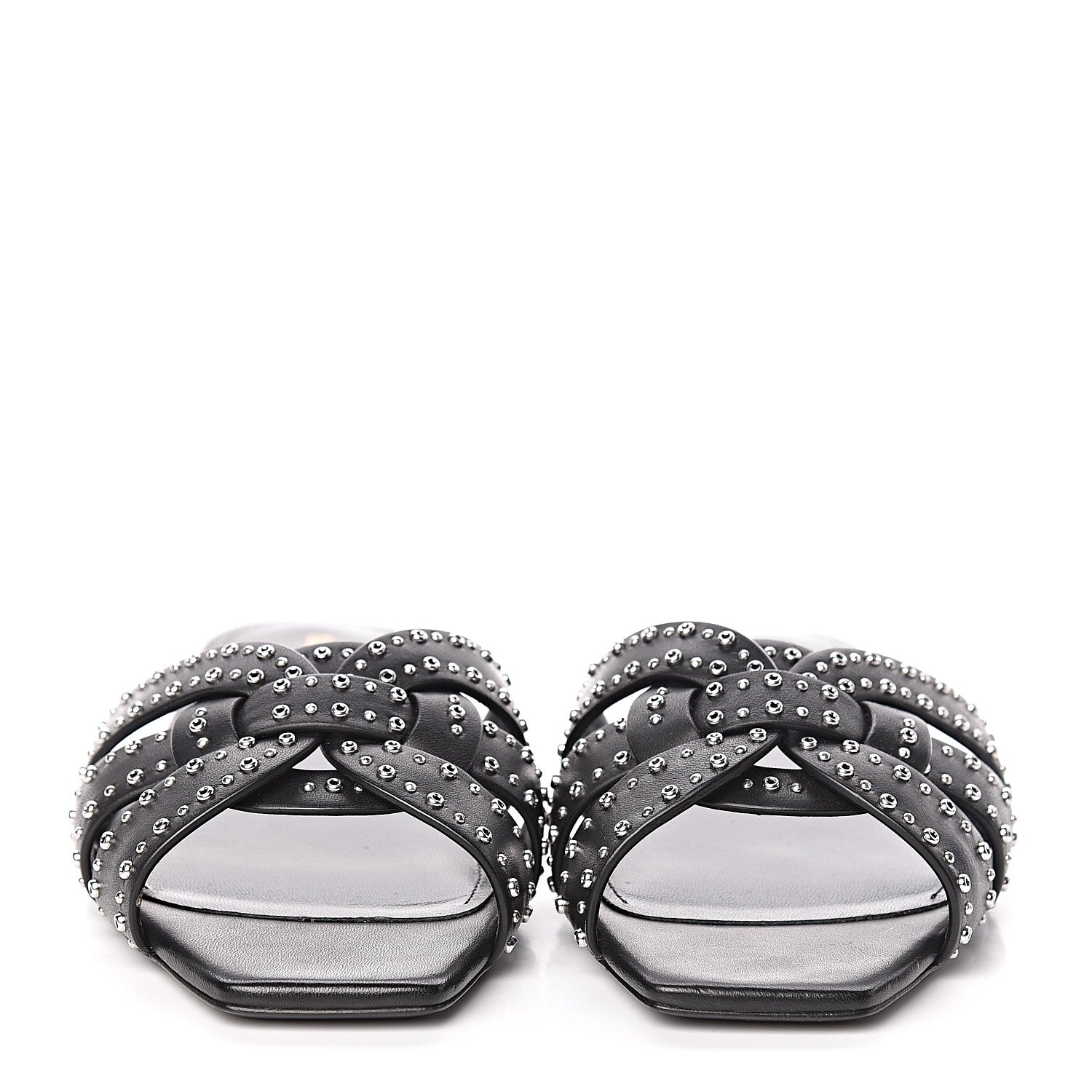 Saint Laurent Calfskin Grommet Tribute 05 Slide Sandals 36.5 Black 2 of 9