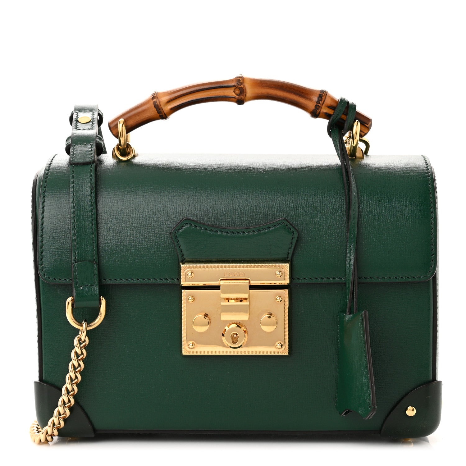 GUCCI Azalea Calfskin Small Padlock Bamboo Shoulder Bag in the color Vintage Green by FASHIONPHILE