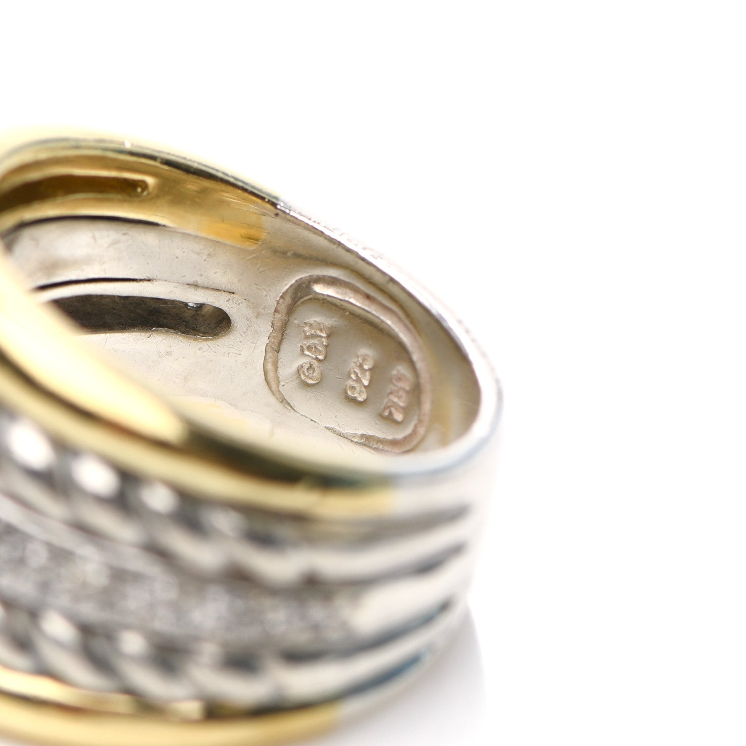 David Yurman Sterling Silver 18K Yellow Gold Diamond Wide Cable Ring 54 6.75 4 of 4