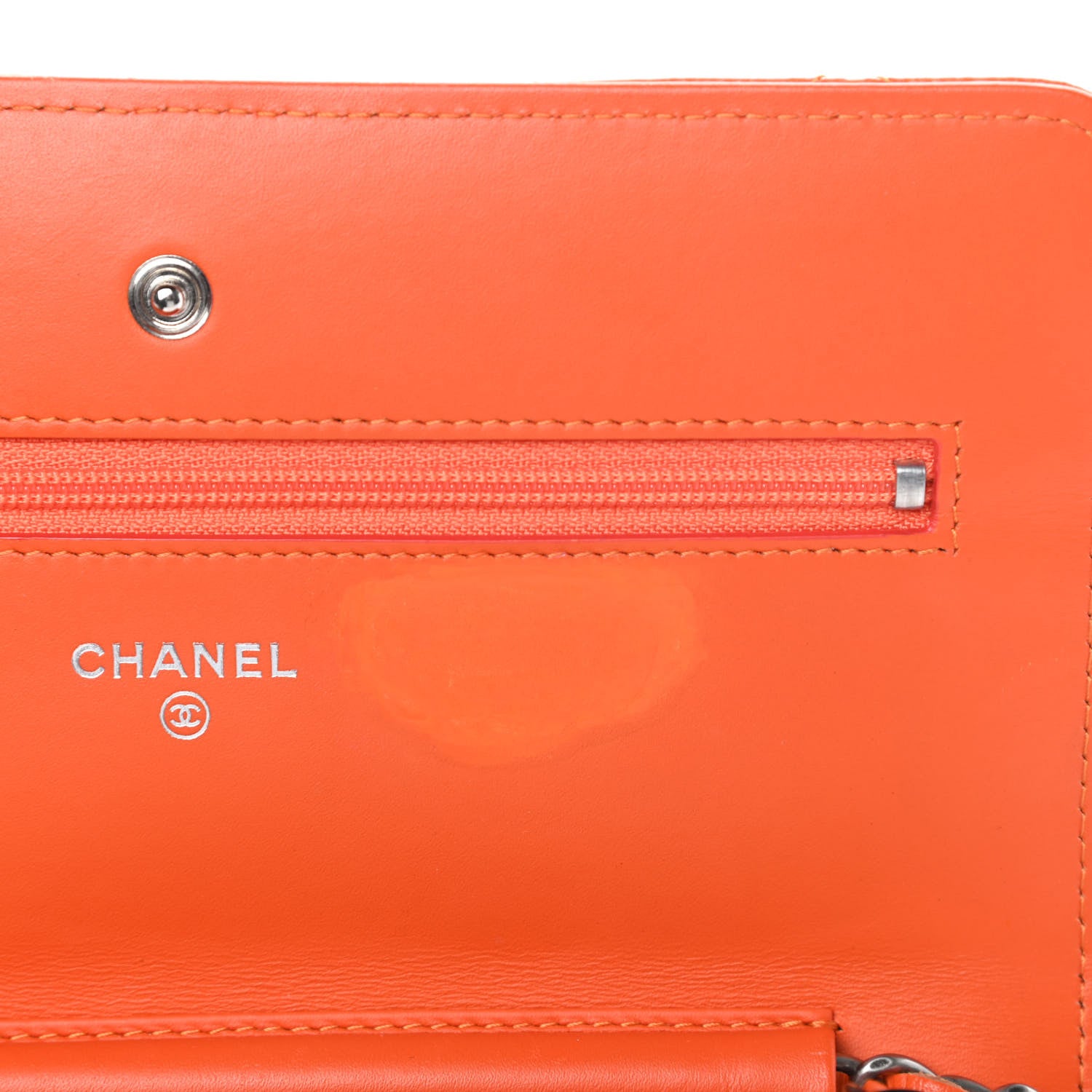 Chanel Distressed Patent Calfskin Quilted Wallet On Chain WOC Orange 12 of 15