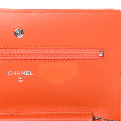 Chanel Distressed Patent Calfskin Quilted Wallet On Chain WOC Orange 12 of 15