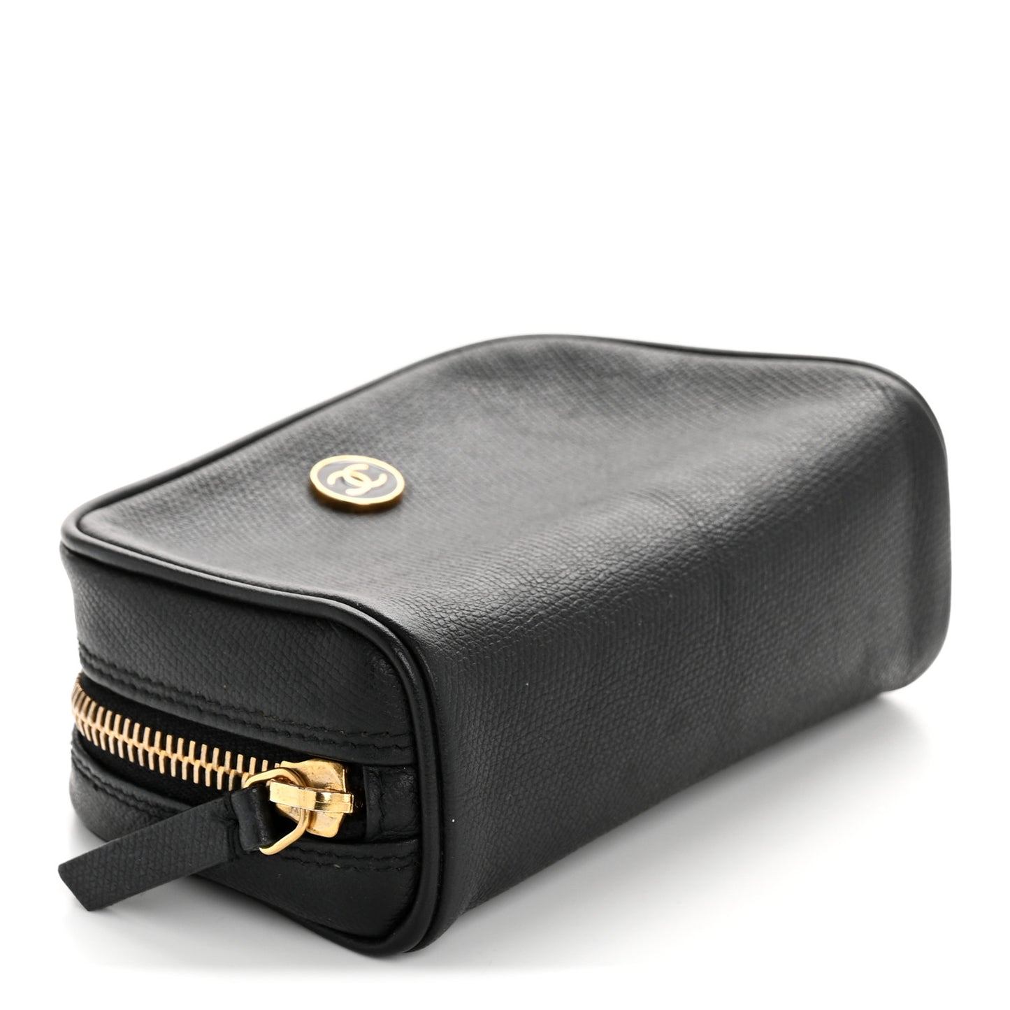 Grained Calfskin CC Button Cosmetic Case Black