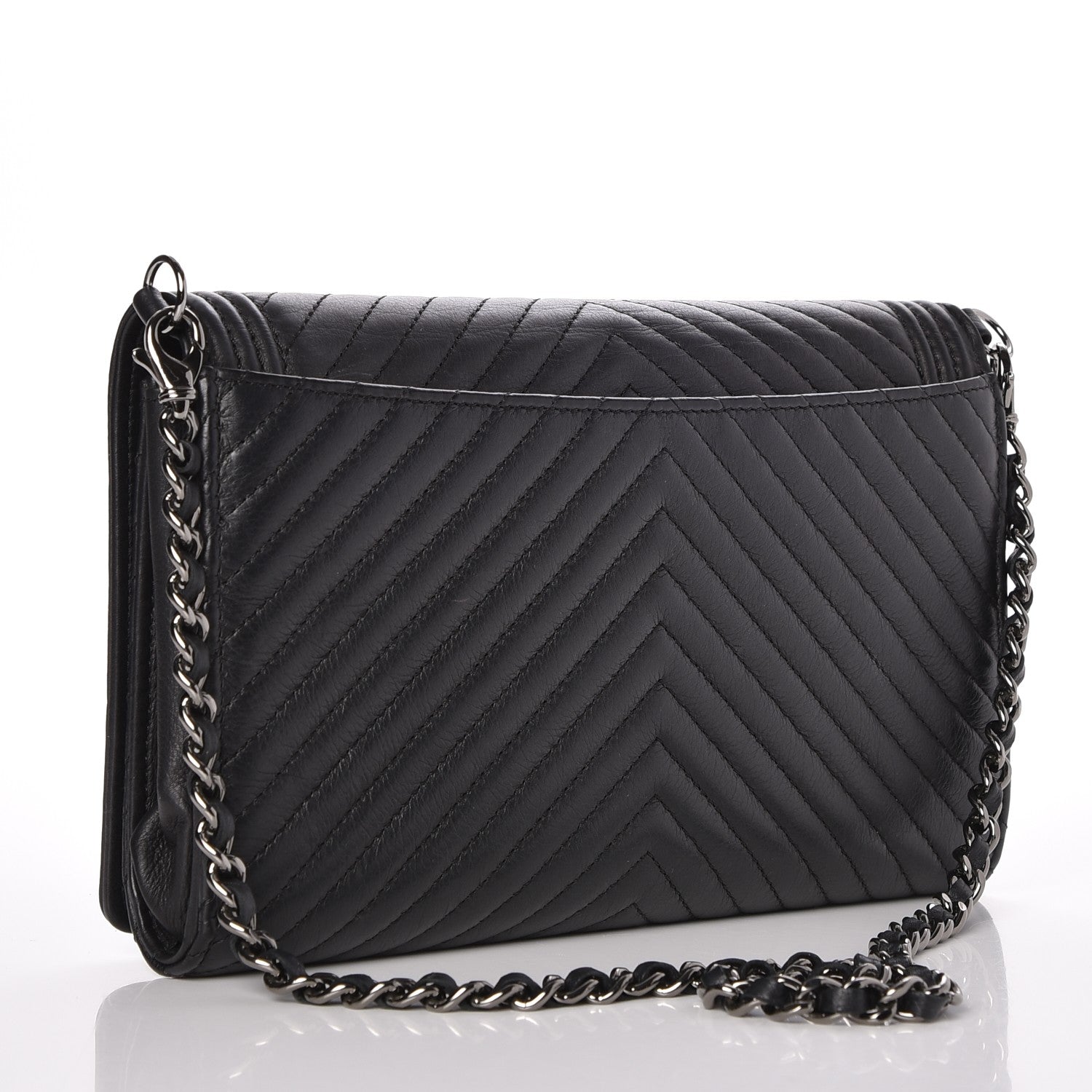 Chanel Calfskin Chevron Boy Wallet On Chain WOC Black 3 of 9