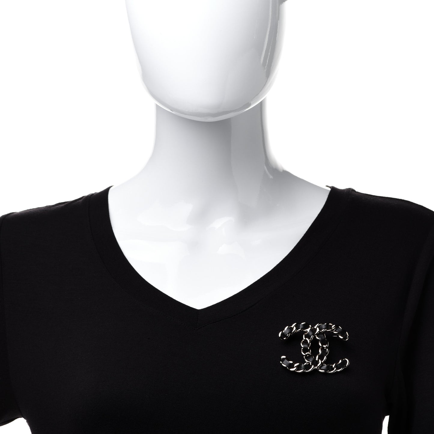 Lambskin Chain CC Brooch Black Gold
