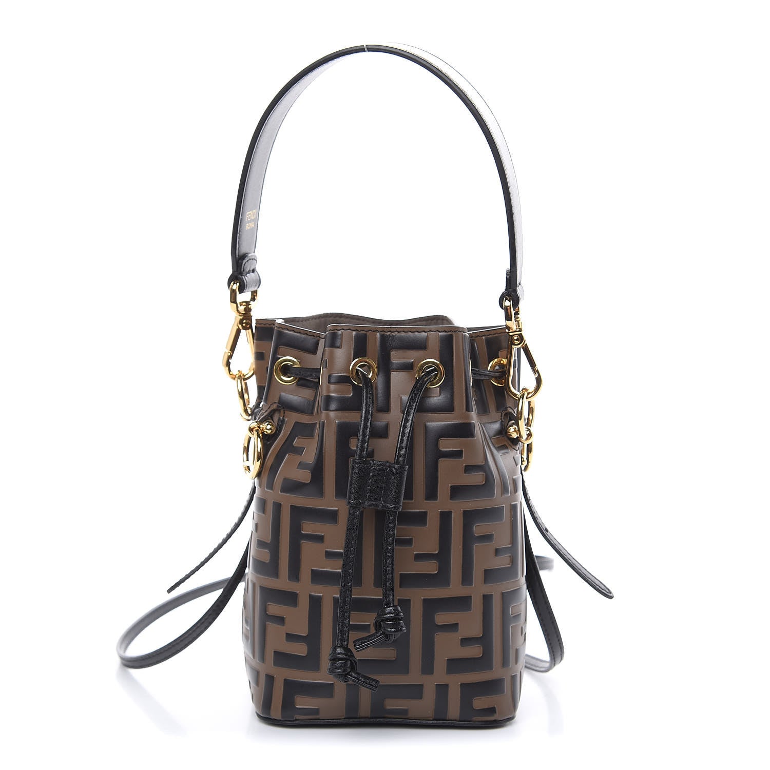 Fendi Vitello Liberty F is Fendi Bi-Color FF 1974 Embossed Mini Mon Tresor Bucket Bag Maya Black 1 of 11