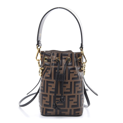 Fendi Vitello Liberty F is Fendi Bi-Color FF 1974 Embossed Mini Mon Tresor Bucket Bag Maya Black 1 of 11