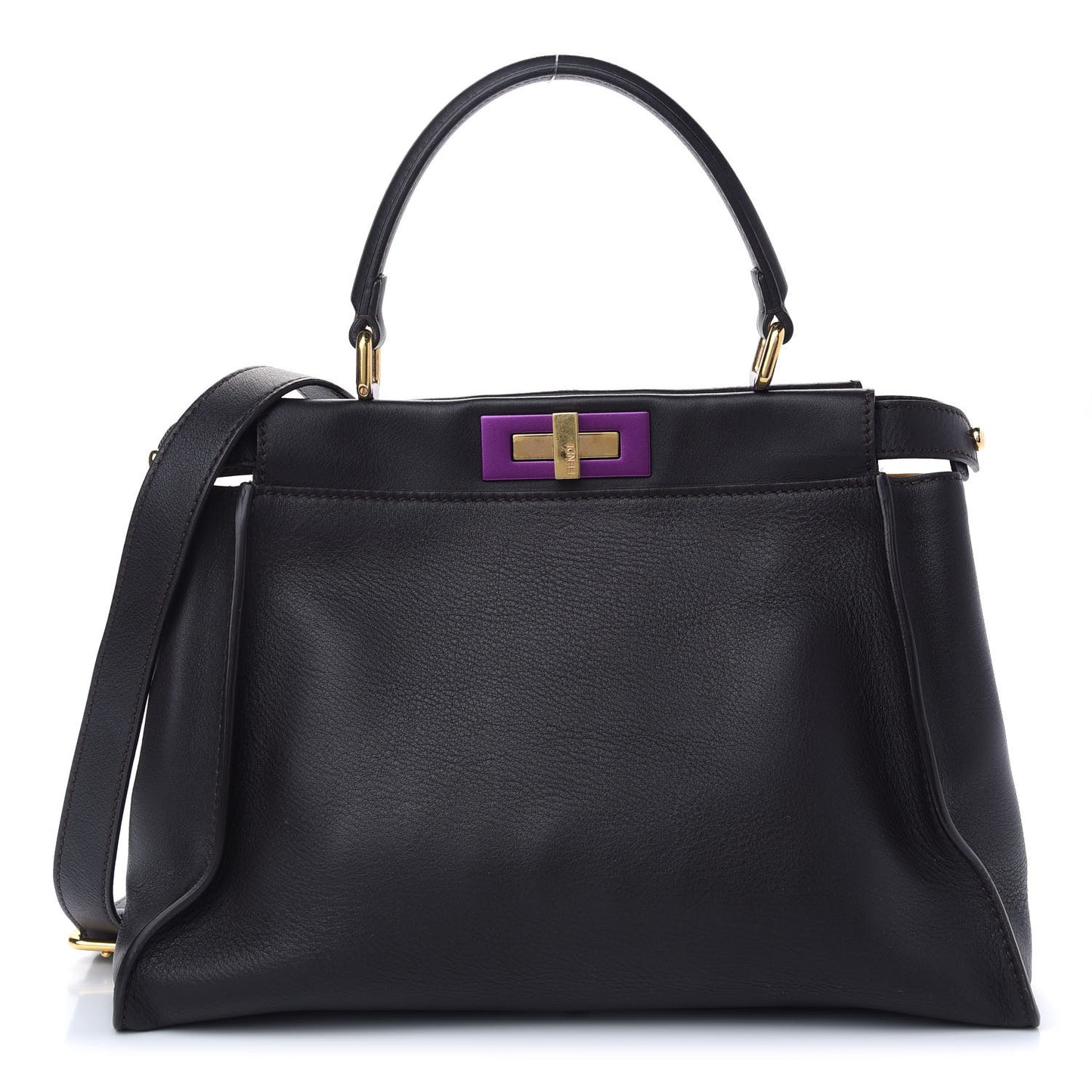 ENDI Vitello Seta Shiny Nappa Medium Peekaboo Iconic Satchel Dark Brown Purple