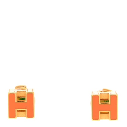 Hermes Gold Lacquered Cage d'H Earrings Orange 1 of 4