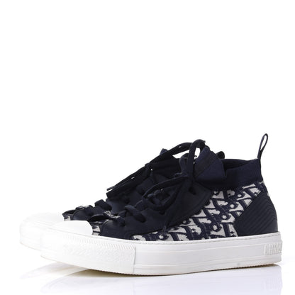 Christian Dior Technical Knit Calfskin Oblique Womens Walk'n Dior Mid Top Sneakers 40 Deep Blue 3 of 9
