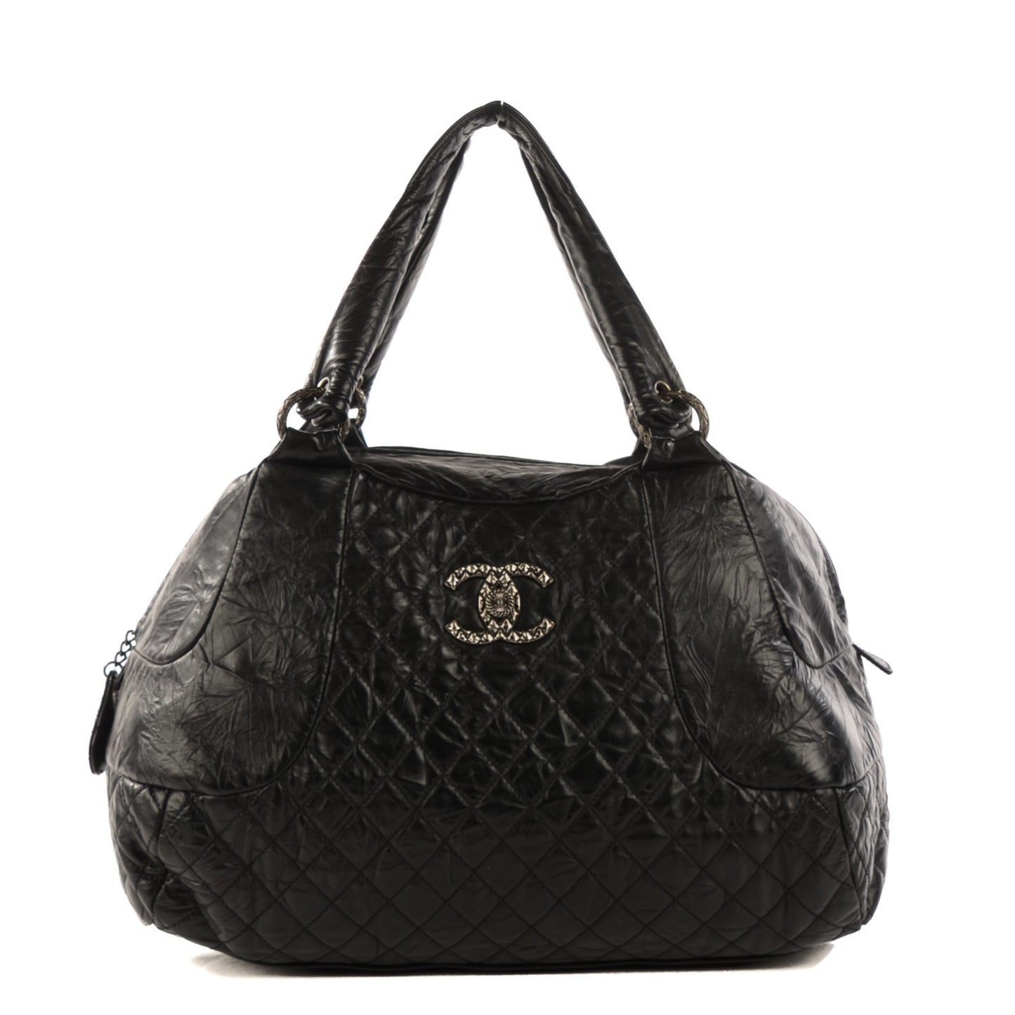 Aged Calfskin Coco Rider Bowling Bag Black