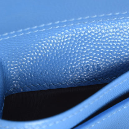 Saint Laurent Grain De Poudre Matelasse Chevron Monogram Compact Zip Around Wallet Blue Clair 8 of 8