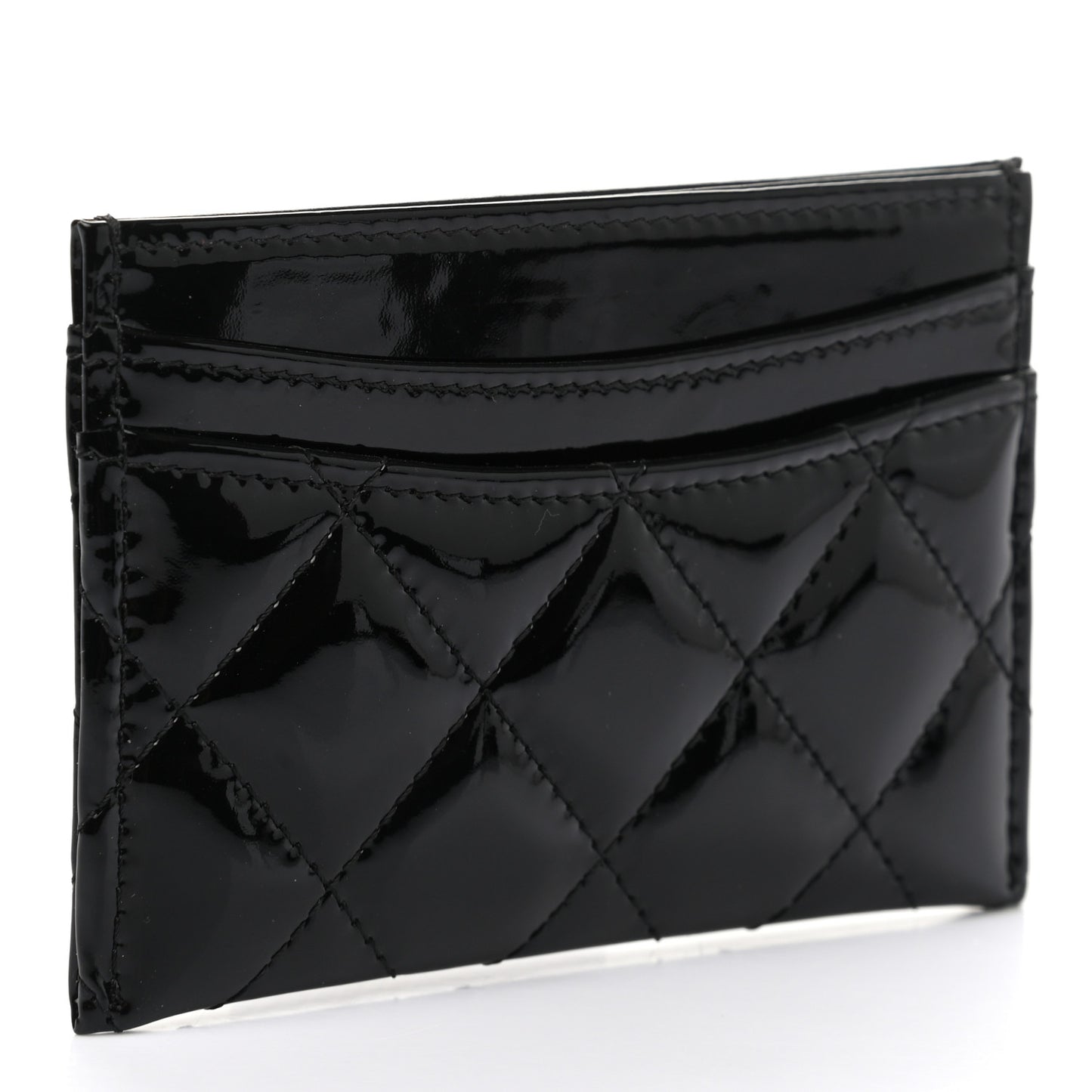 Patent Calfskin Quilted Card Holder Black
