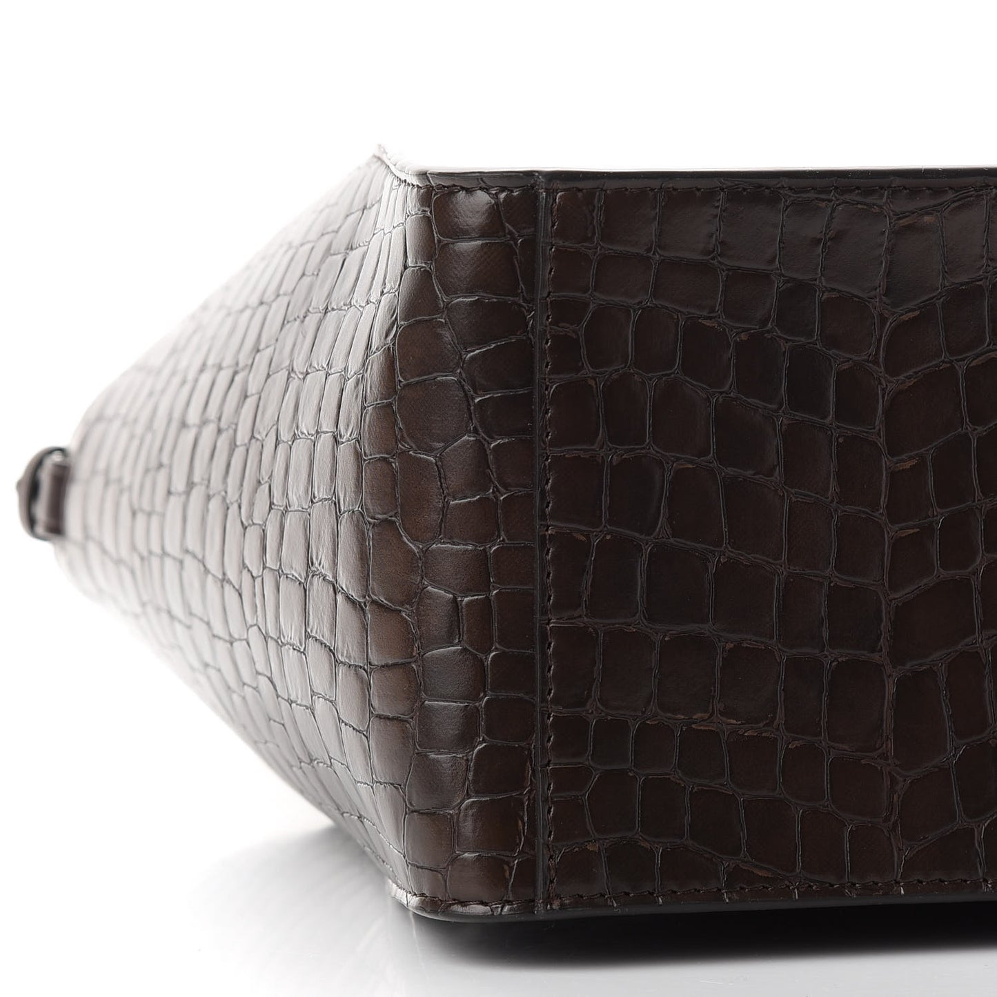 Crocodile Embossed Studded Logo Alter Nappa East West Tote Brown