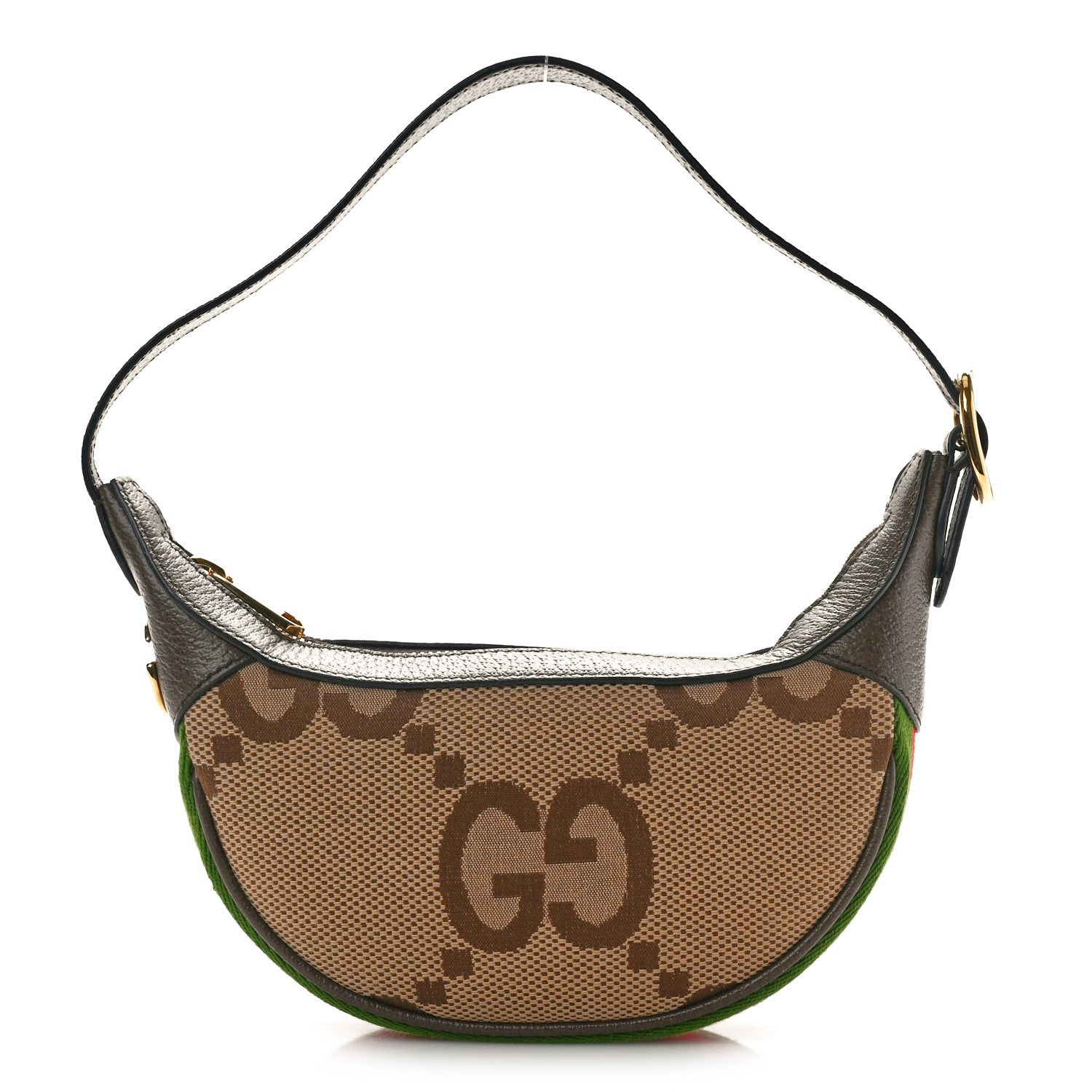 Gucci Monogram Jumbo GG Textured Dollar Calfskin Web Mini Ophidia Half Moon Hobo Camel Ebony New Acero 1 of 11