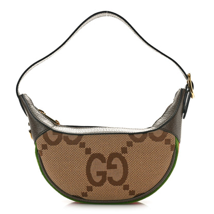 Gucci Monogram Jumbo GG Textured Dollar Calfskin Web Mini Ophidia Half Moon Hobo Camel Ebony New Acero 1 of 11