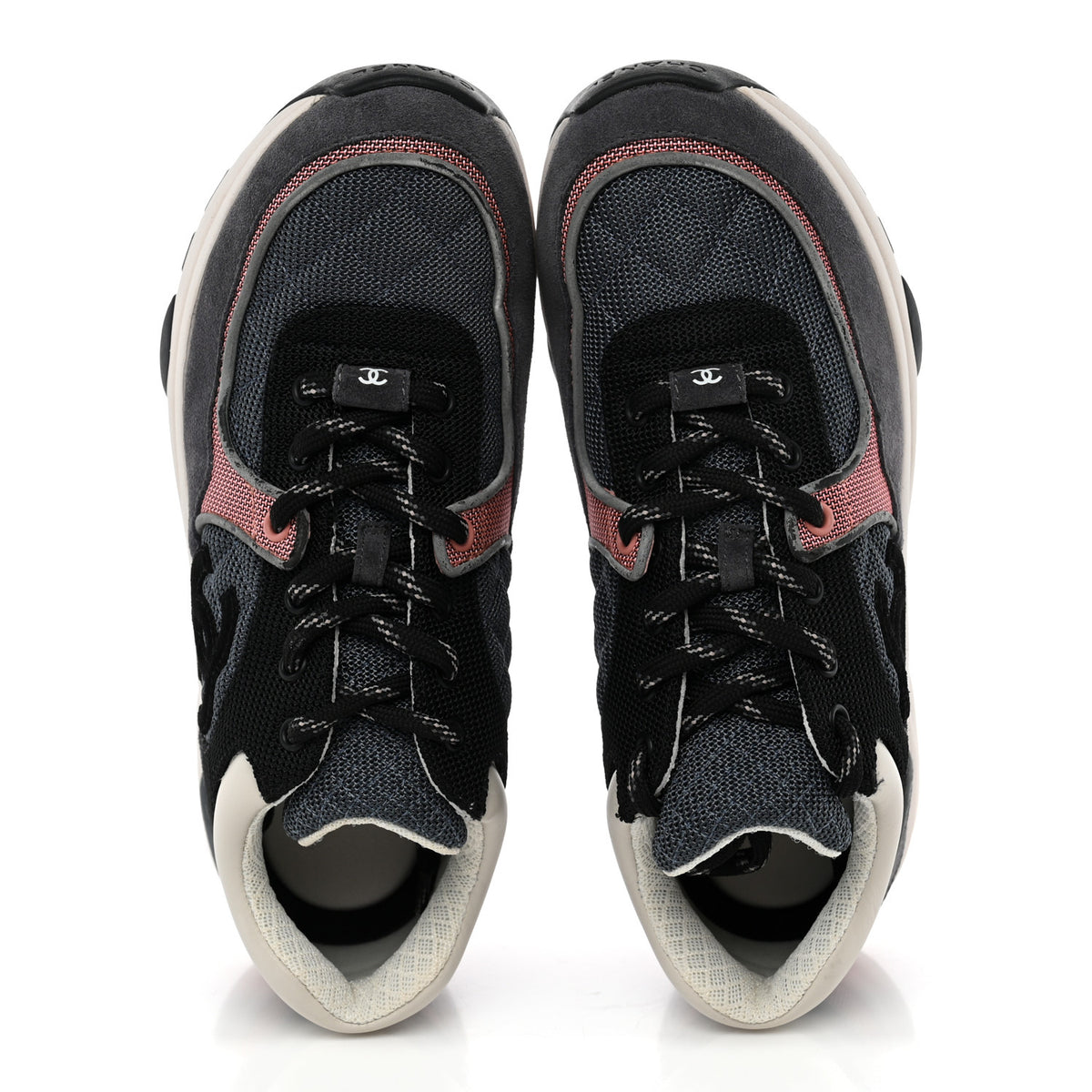 Nylon Calfskin Suede Womens CC Sneakers 38 Dark Grey Pink