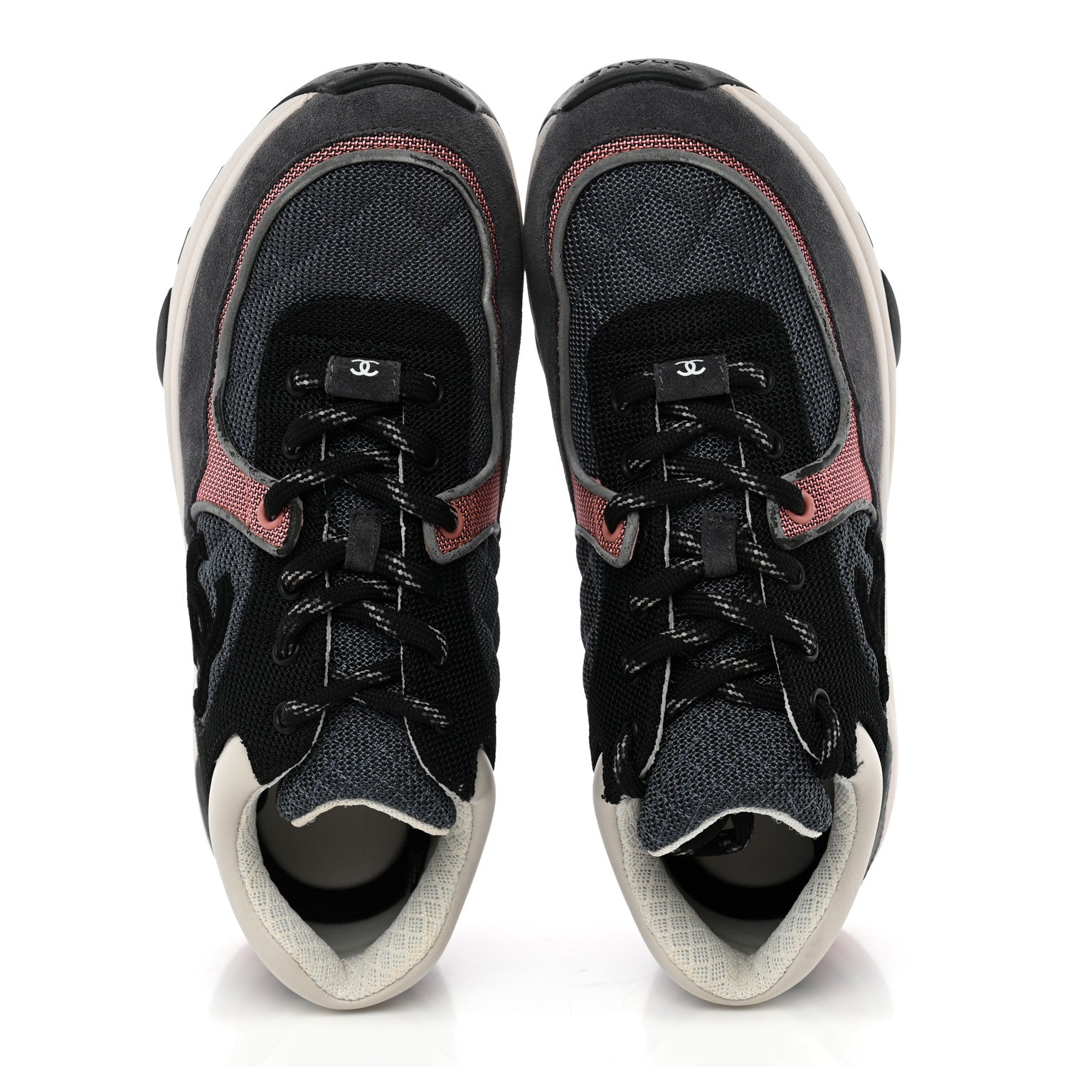 Chanel Nylon Calfskin Suede Womens CC Sneakers 38 Dark Grey Pink 5 of 10
