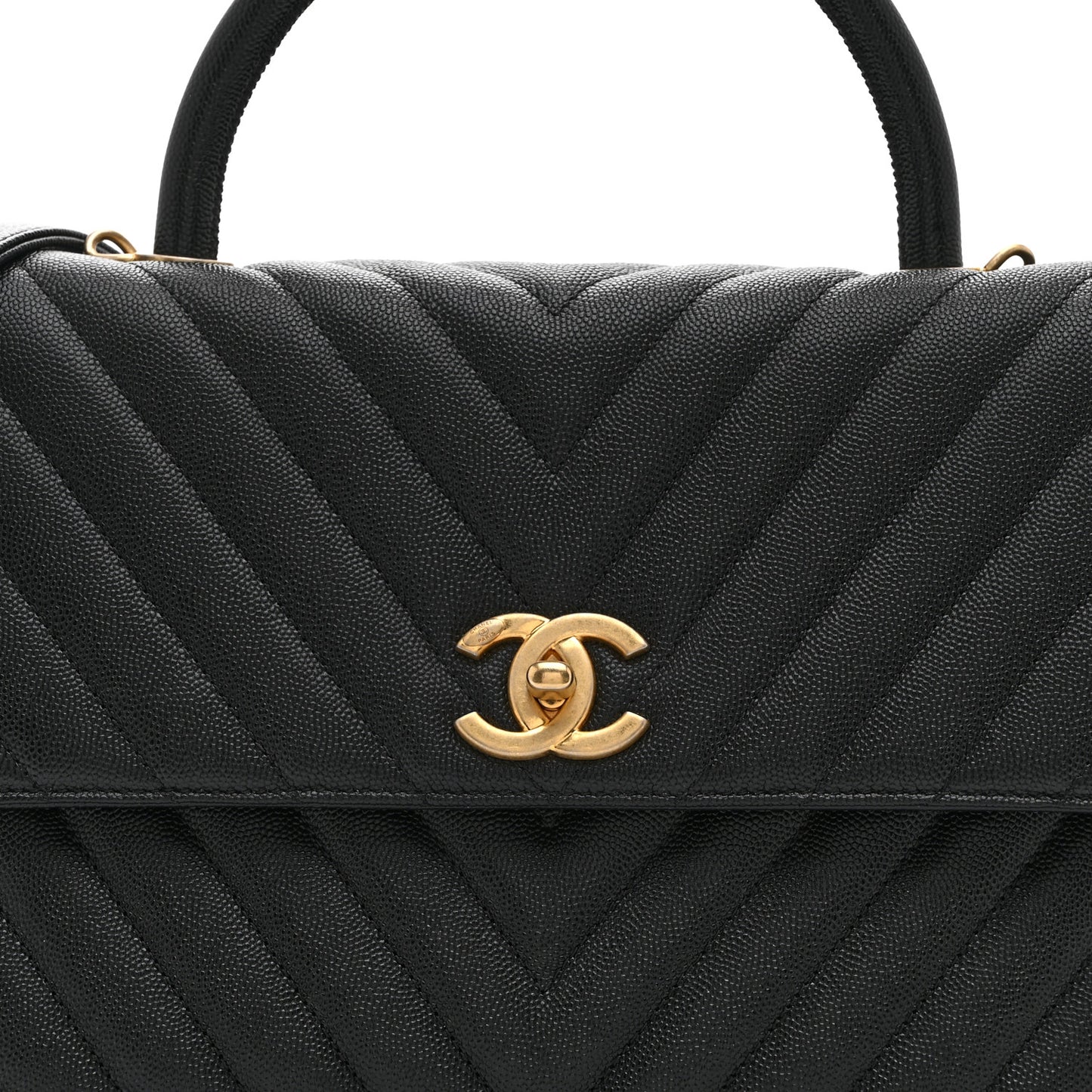 Caviar Chevron Quilted Medium Coco Handle Flap Black