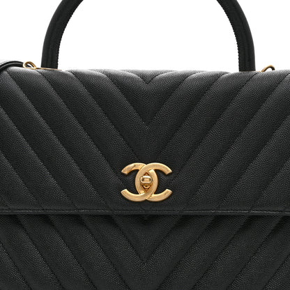 Chanel Caviar Chevron Quilted Medium Coco Handle Flap Black 8 of 10