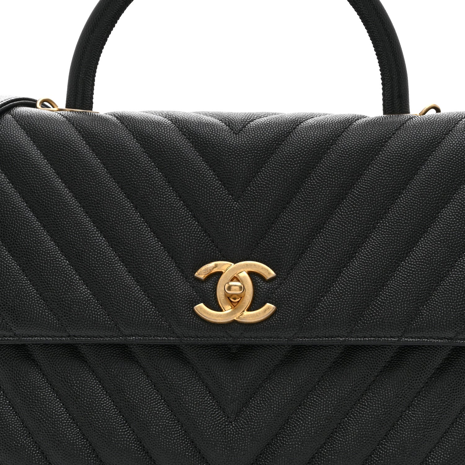 Chanel Caviar Chevron Quilted Medium Coco Handle Flap Black 8 of 10