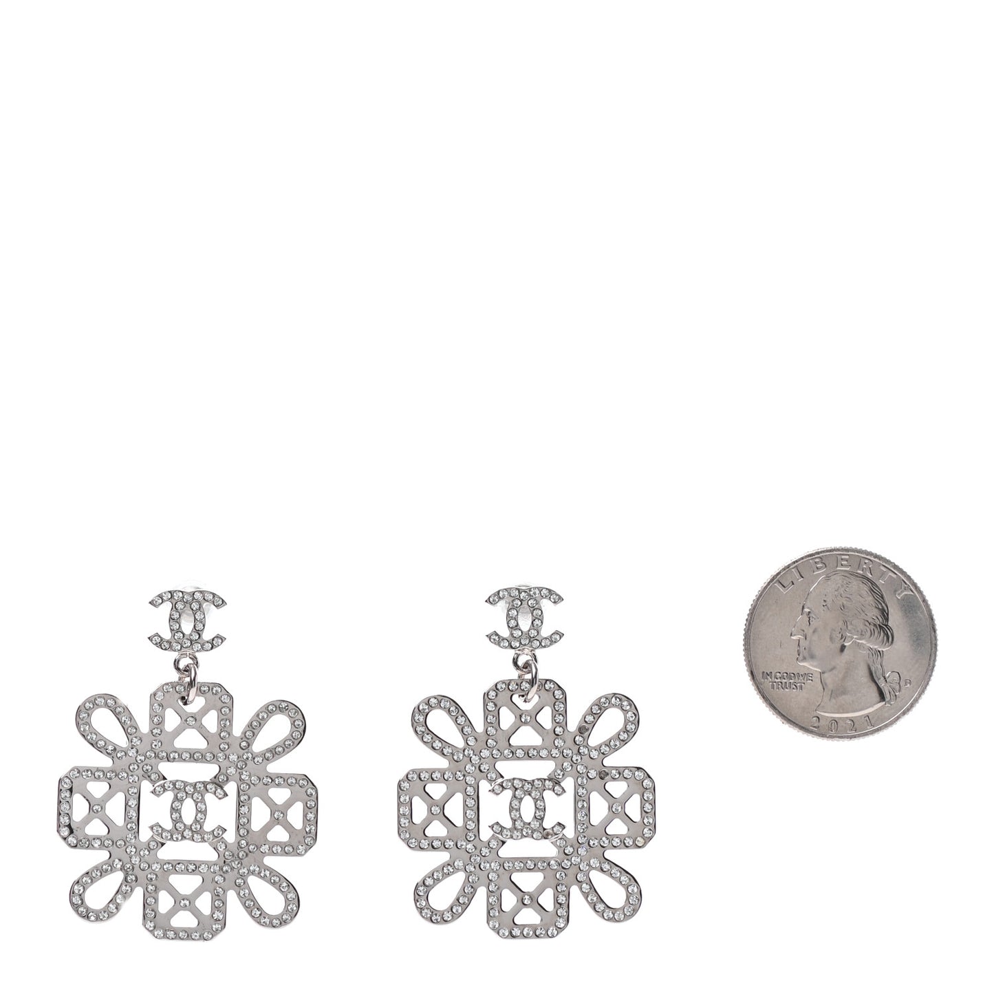 Crystal Strass Cross CC Earrings Silver