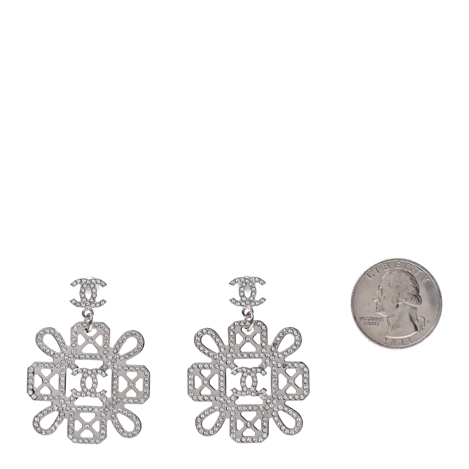 Chanel Crystal Strass Cross CC Earrings Silver 2 of 4