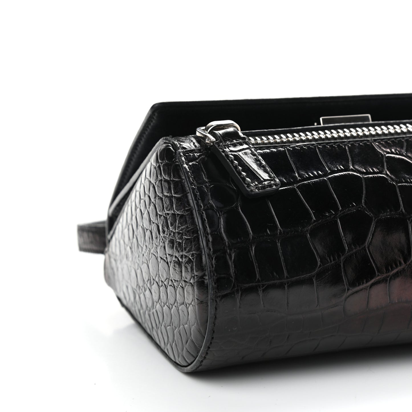 Calfskin Crocodile Embossed Mini Pandora Box Crossbody Bag Black