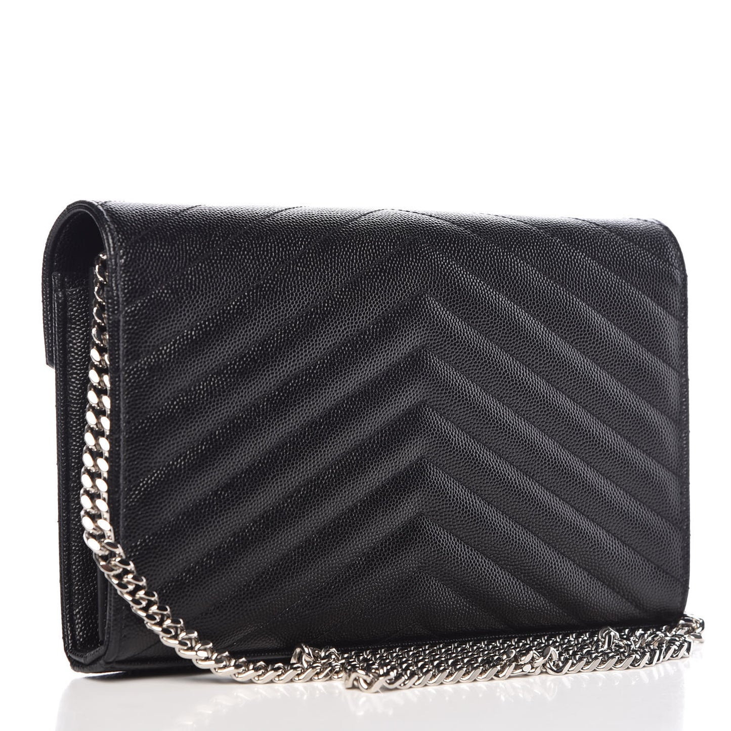 Grain De Poudre Matelasse Chevron Monogram Chain Wallet Black