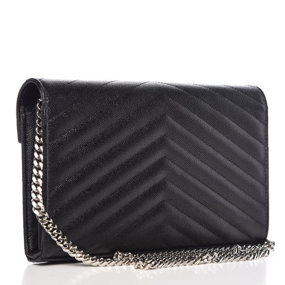 Saint Laurent Grain De Poudre Matelasse Chevron Monogram Chain Wallet Black 3 of 10