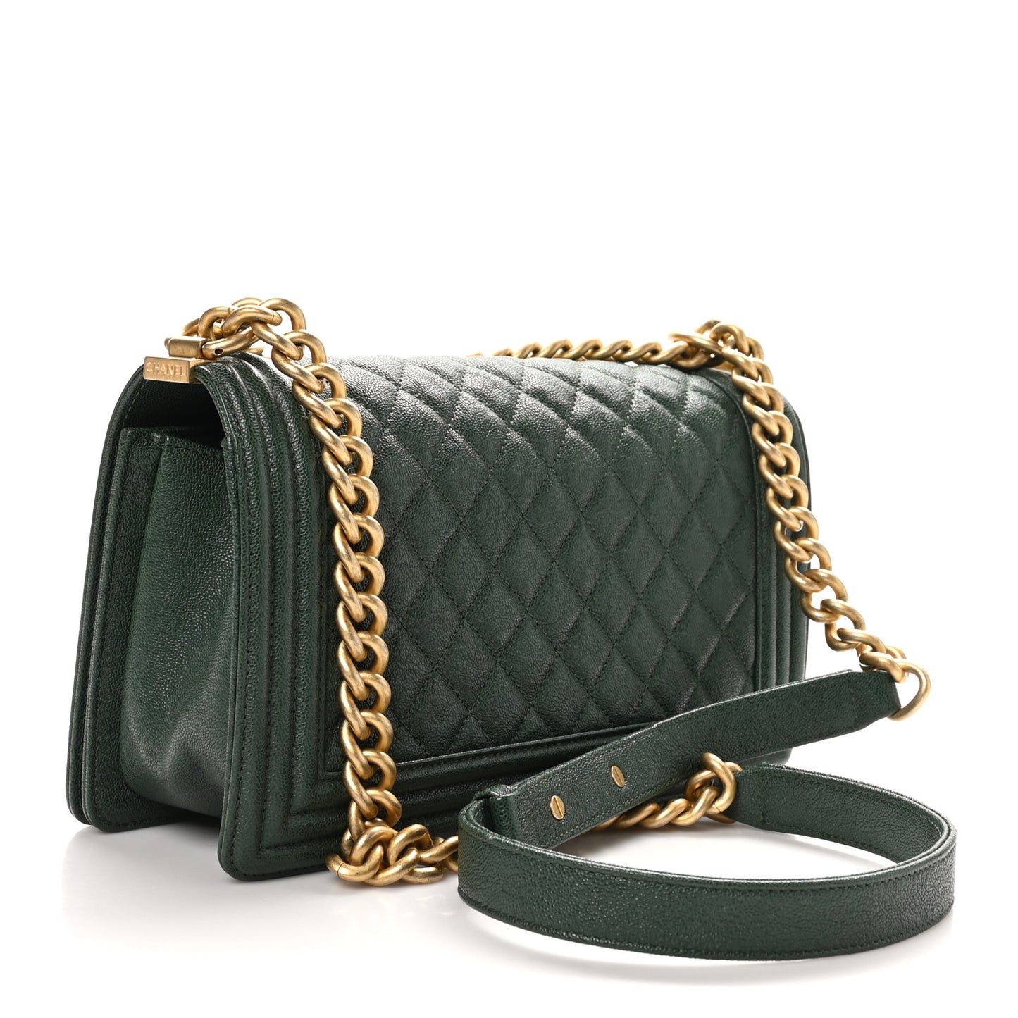 Caviar Quilted Medium Boy Flap Dark Green