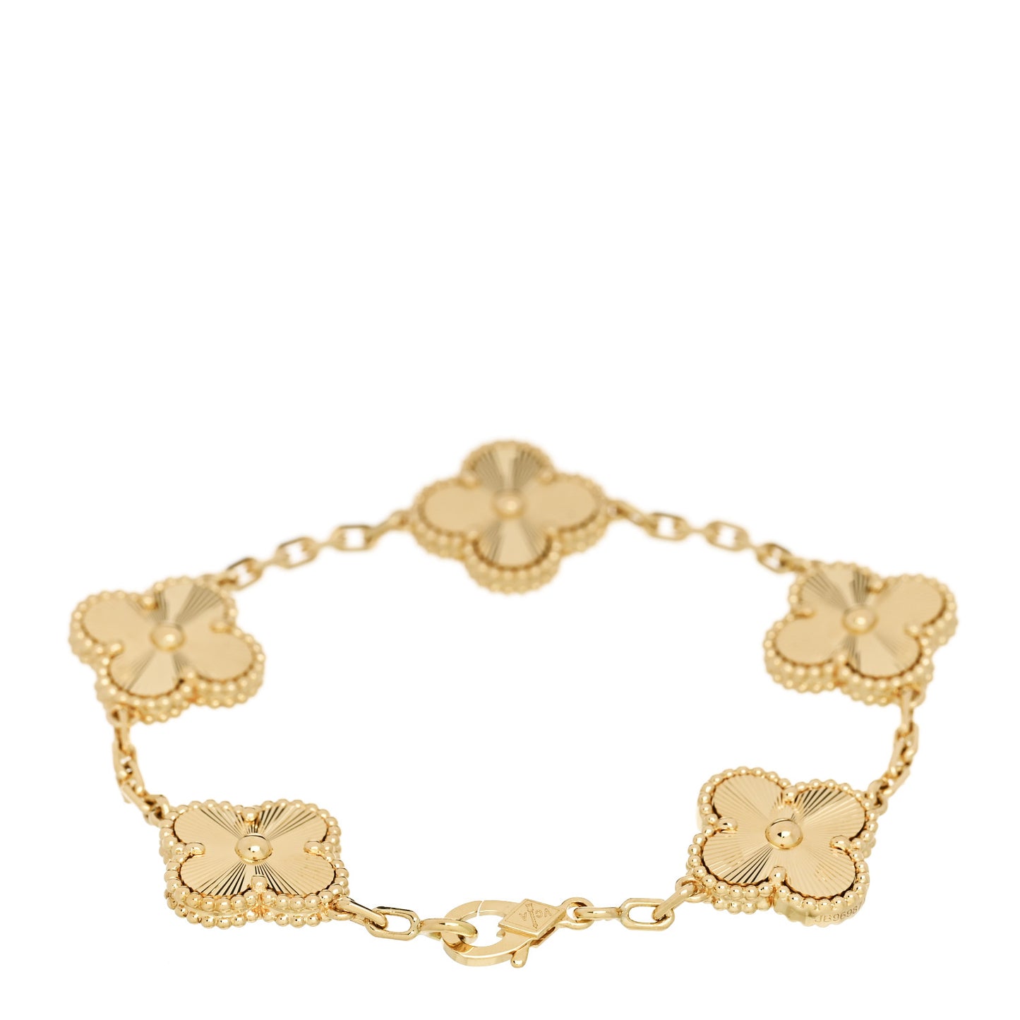 18K Yellow Gold 5 Motifs Guilloche Vintage Alhambra Bracelet
