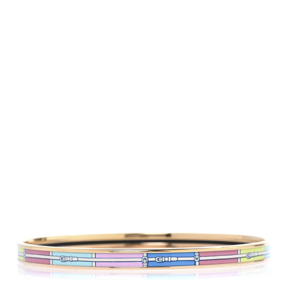Hermes Enamel Printed Couvertures Et Tenues De Jour Narrow Bracelet 70 Bleu Pink Multicolor 3 of 6