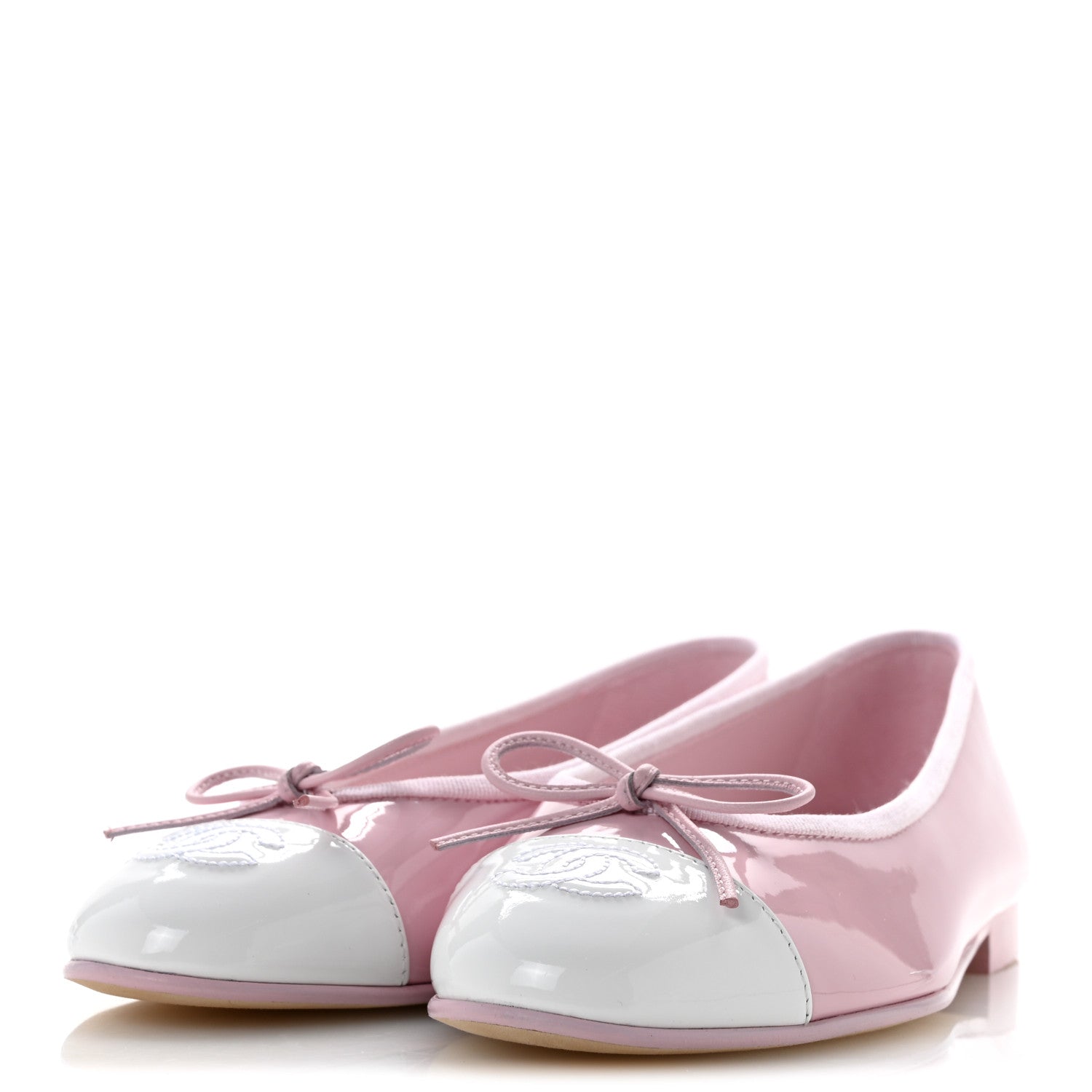 Chanel Patent Calfskin Cap Toe CC Ballerina Flats 36.5 Light Pink Dark Pink 4 of 10