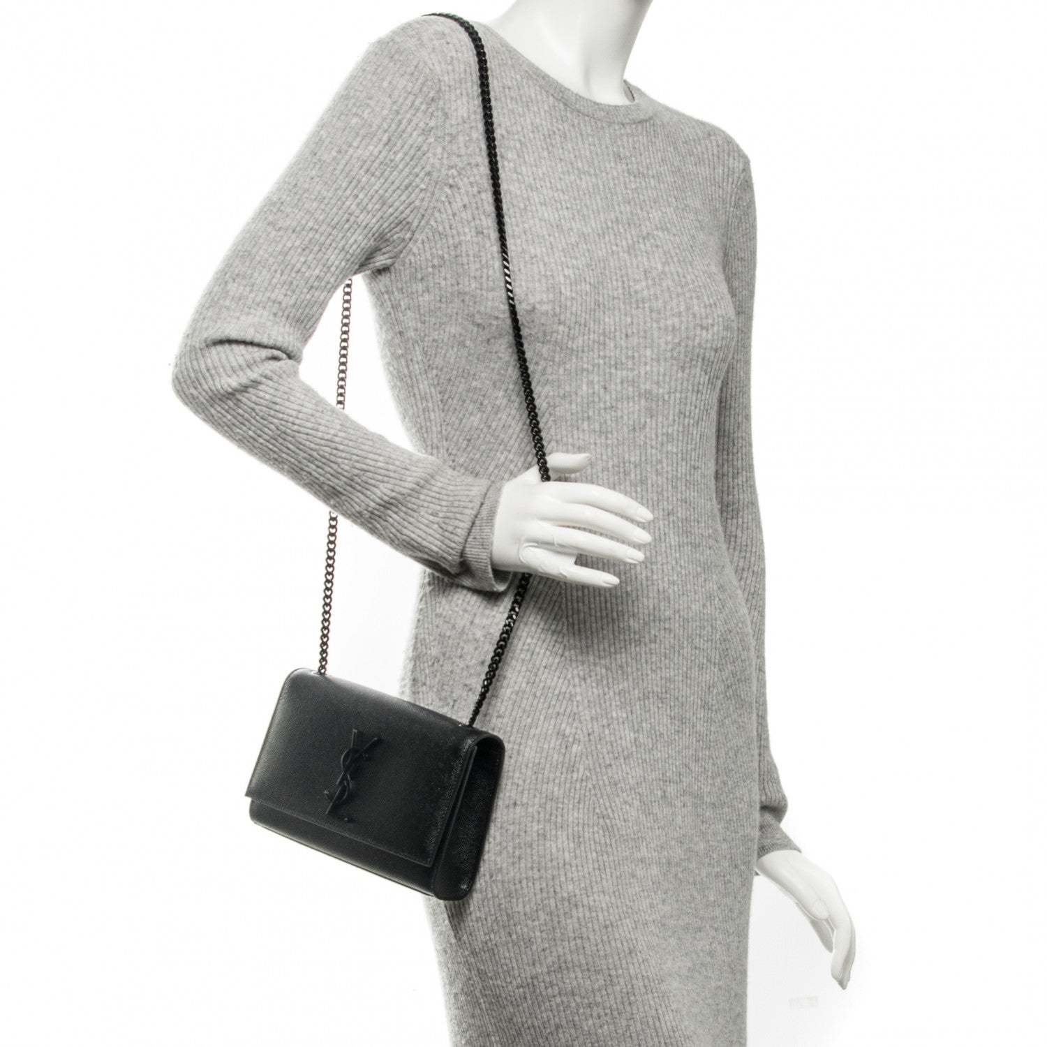 Saint Laurent Grain De Poudre Small Monogram Kate Satchel Black 2 of 6