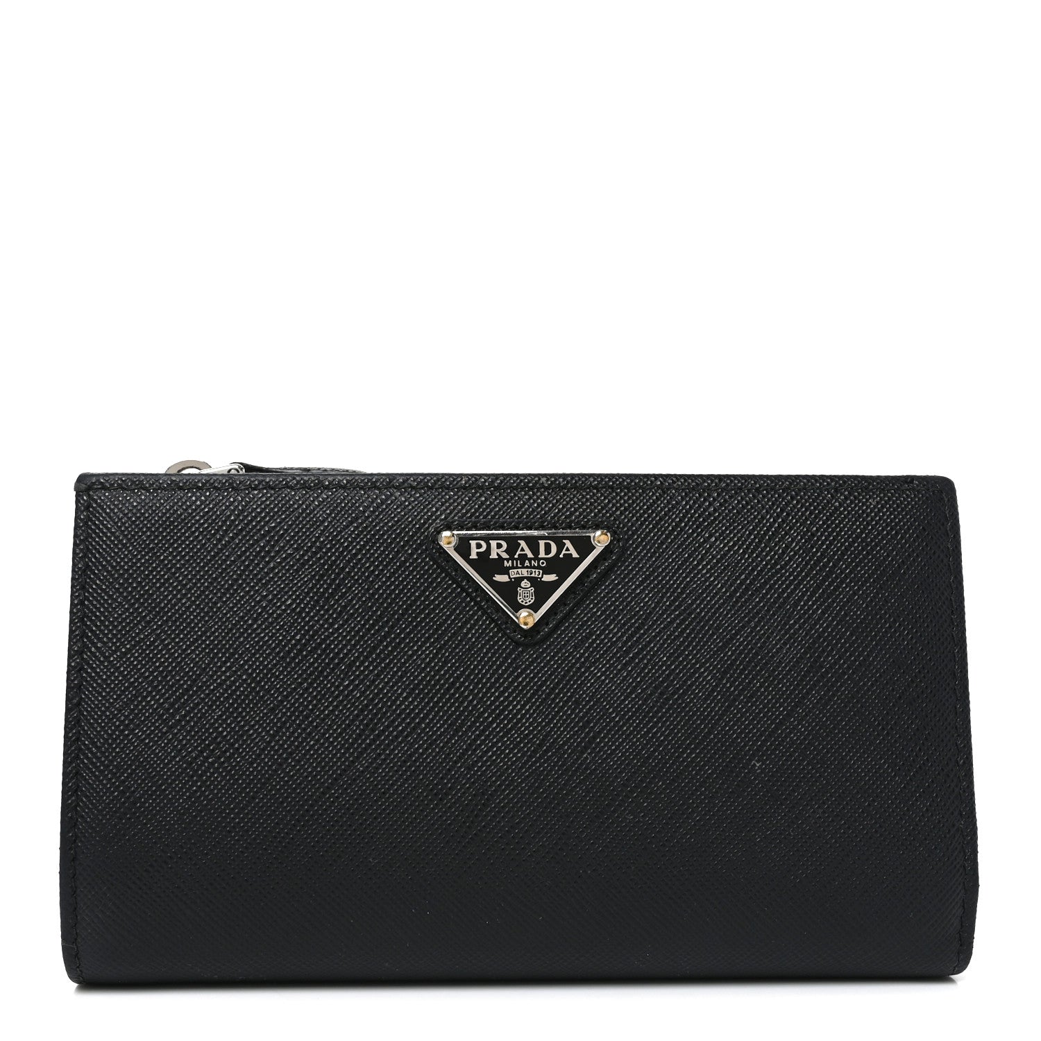 Prada Saffiano Triangle Continental Zip Wallet Black 1 of 8