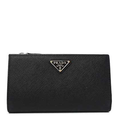 Prada Saffiano Triangle Continental Zip Wallet Black 1 of 8