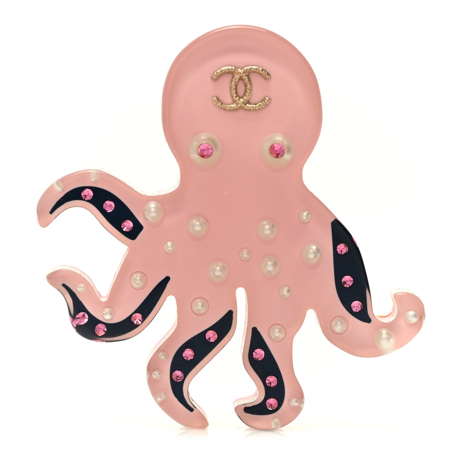 Chanel Metal Resin Strass Pearl Octopus CC Brooch Gold Pink Black Pearly White 1 of 5