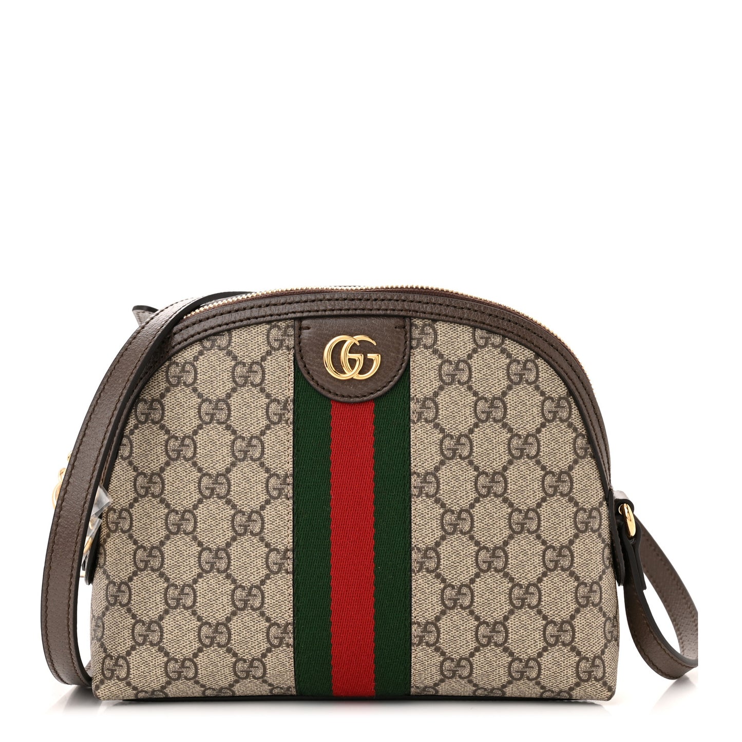 GG Supreme Monogram Textured Dollar Calfskin Web Small Ophidia Dome Shoulder Bag Beige Ebony New Acero