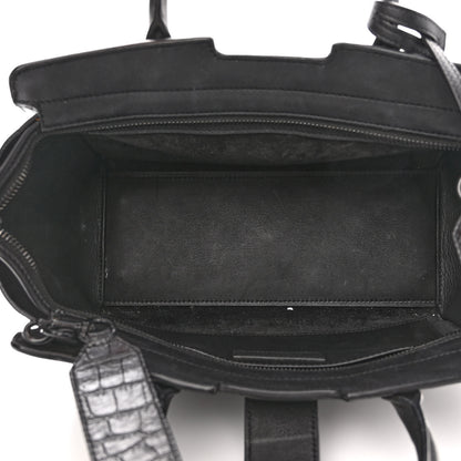 Saint Laurent Smooth Calfskin Crocodile Embossed Baby Monogram Downtown Cabas Black 5 of 9