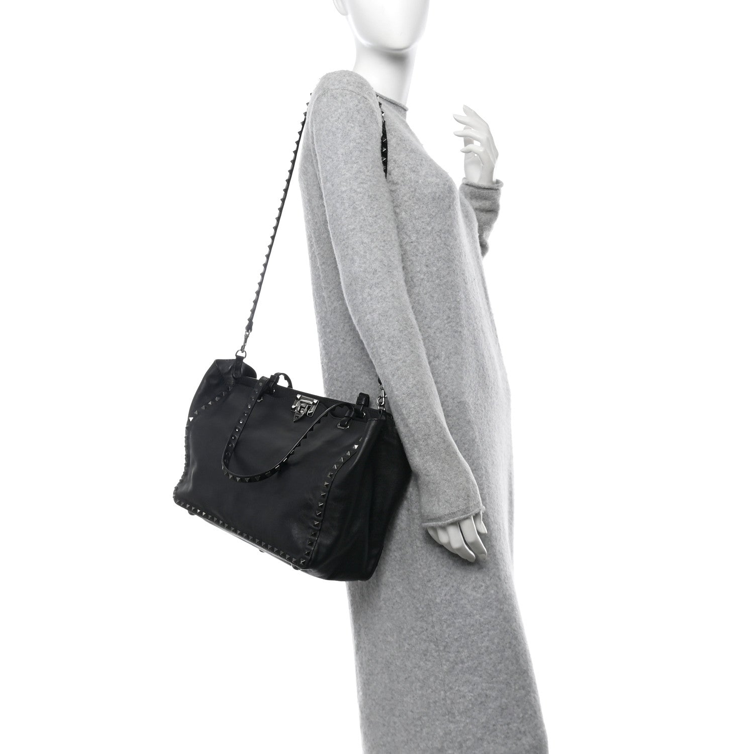 Valentino Garavani Vitello Medium Rockstud Tote Black 2 of 9