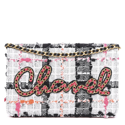 Chanel Tweed Calfskin Signe Wallet On Chain WOC Black Pink Orange 1 of 12