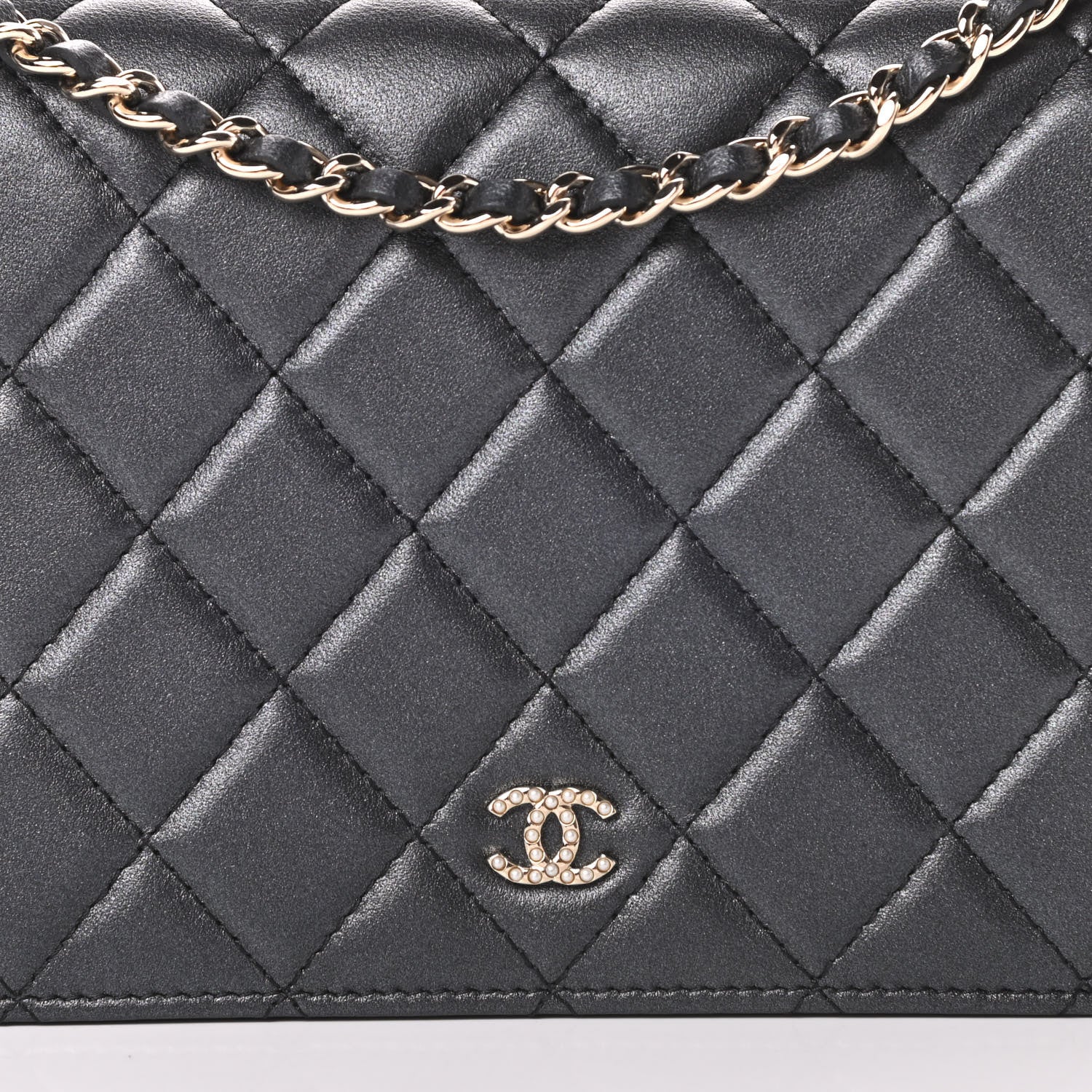Chanel Iridescent Lambskin Quilted Pearl Wallet On Chain WOC Black 9 of 15
