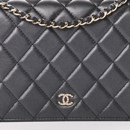 Chanel Iridescent Lambskin Quilted Pearl Wallet On Chain WOC Black 9 of 15