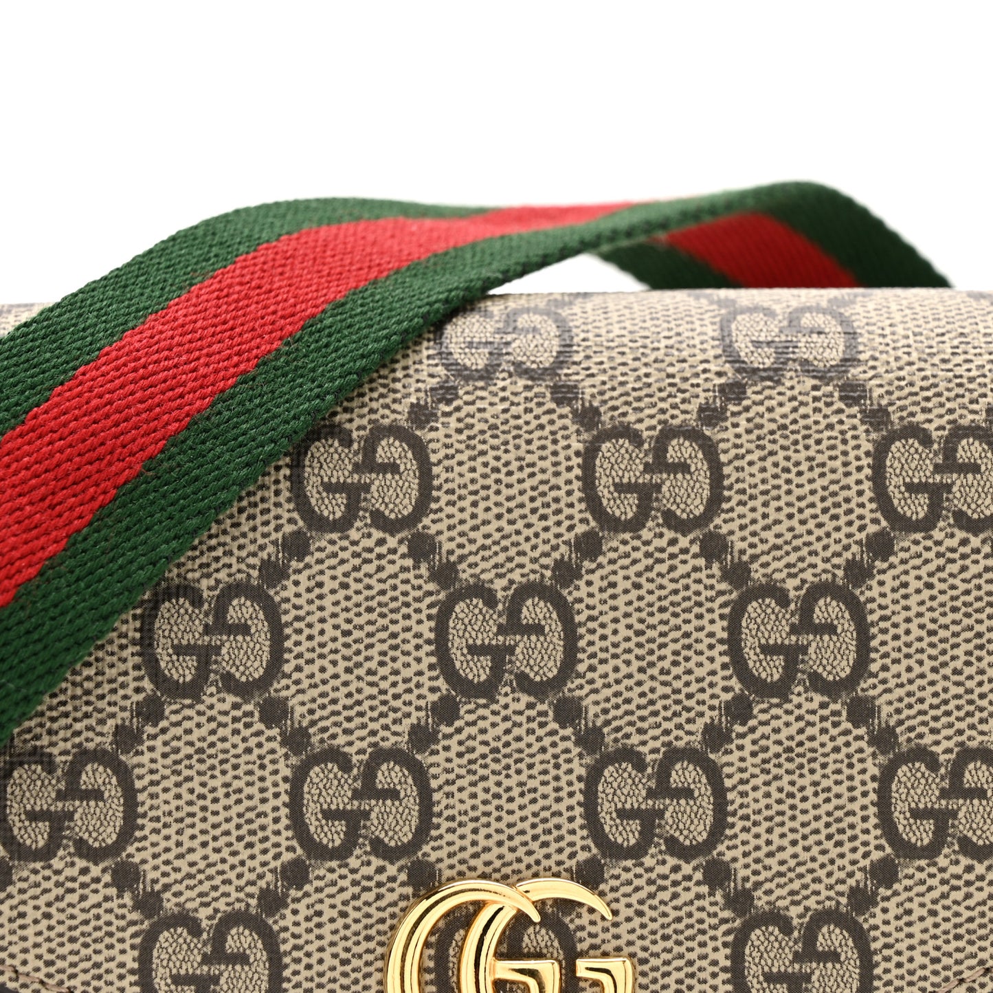 GG Supreme Monogram Textured Dollar Calfskin Web Mini Ophidia Envelope Shoulder Bag Beige Ebony New Acero
